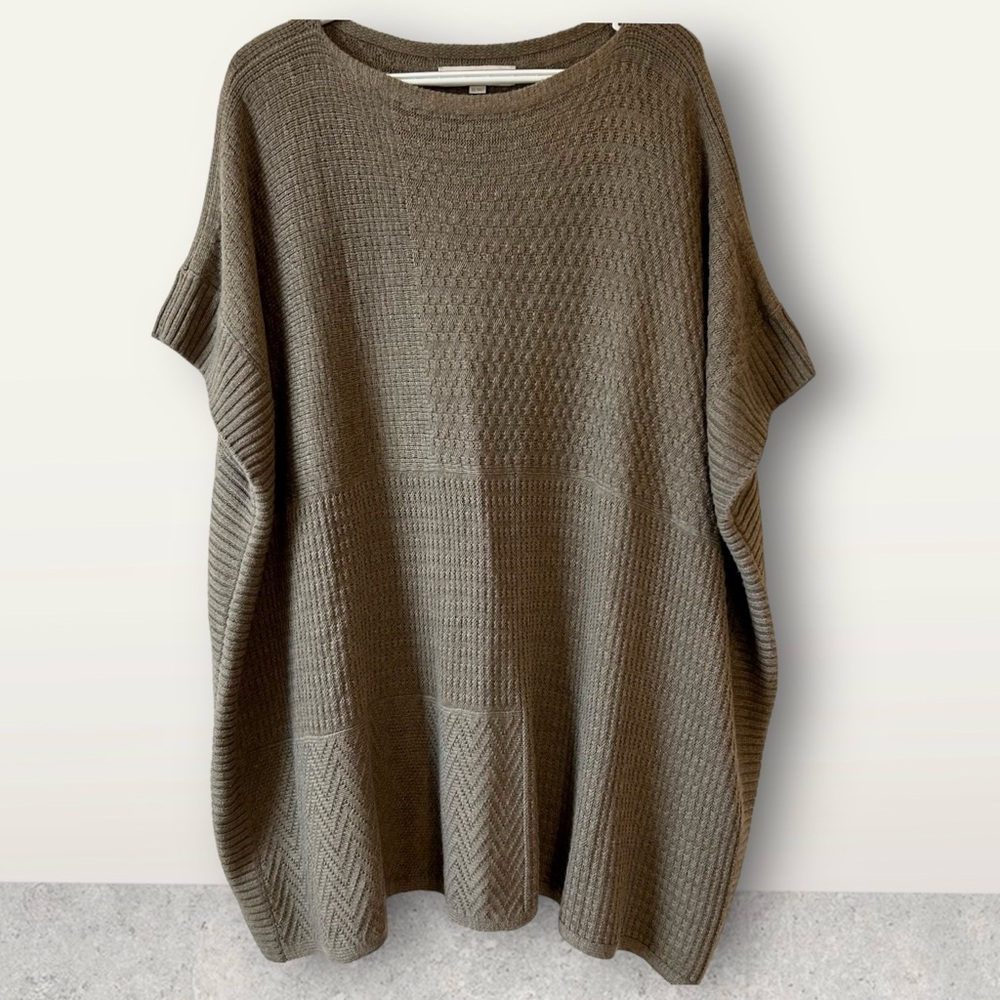 Loft Poncho Sweater Womens One Sz Brown Knit Textured Pullover Short Sleeve Cozy